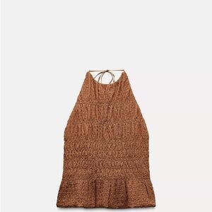 Zara Brown Textured Halter Top